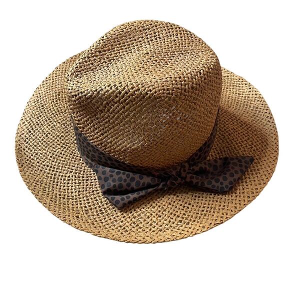 LOFT‎ Wicker Woven Hat Fedora Summer Leopard Spotted NWT Small Medium - Picture 1 of 3